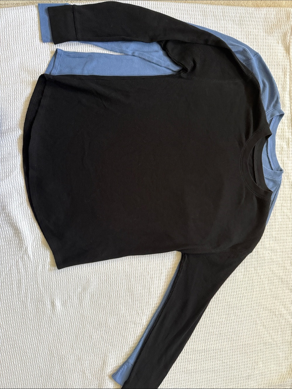 Two Women’s Time and Tru Long sleeve Black and Blue Layered tops - waffle (L)